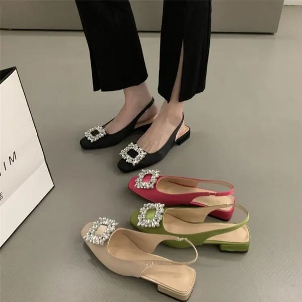 High Fashion Heel Sandals Thick Heeled Women&#039;s Summer New Button Rhie Fairy Style French Square Toe Single Shoes fd26 ed