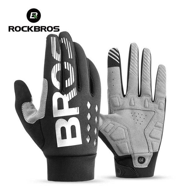 Sports Gloves ROCKBROS Winter Cycling Gloves Windproof Warm Thermal Full Finger Gloves Touch Screen Shock Absorption Palm Pad Cycling Glover