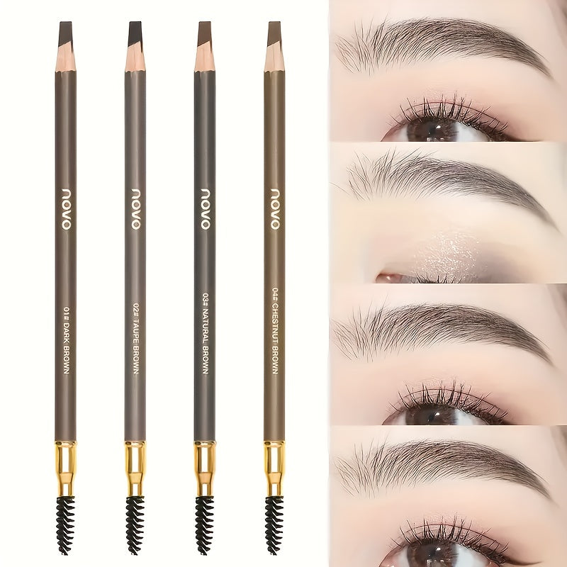 TEMU 4pcs Waterproof Eyebrow Pencils - , Long-lasting Formula With Dual Ends ( & Blunt Tips) & Built-in Brush For Flawless, Natural Look - Suitable