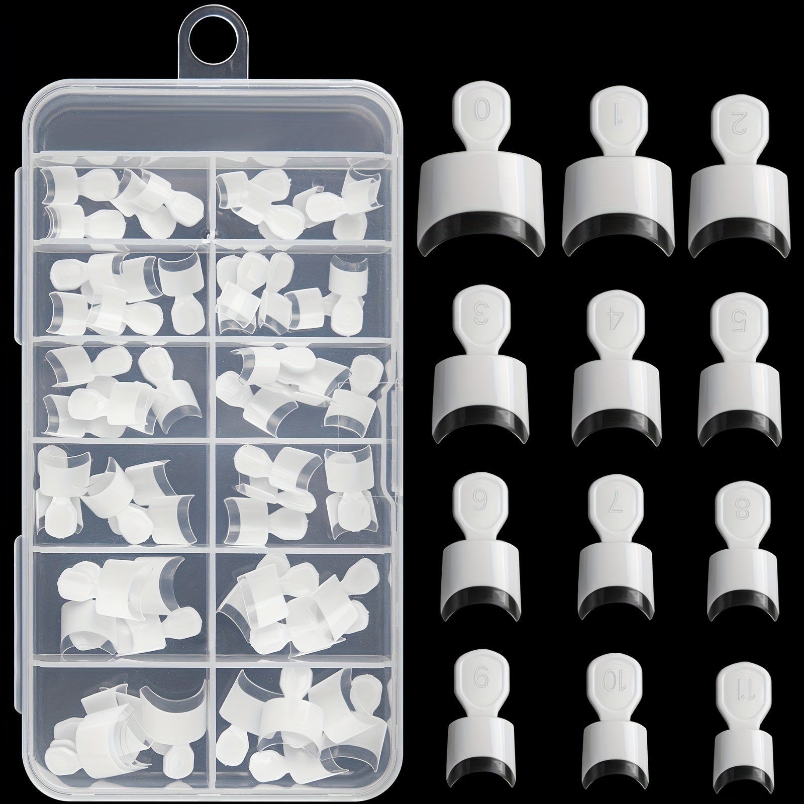 TEMU 60pcs Mixed Short Square Shape Glossy Finish Dual-tone Crescent Nail Tips With Handle, Pattern, Set