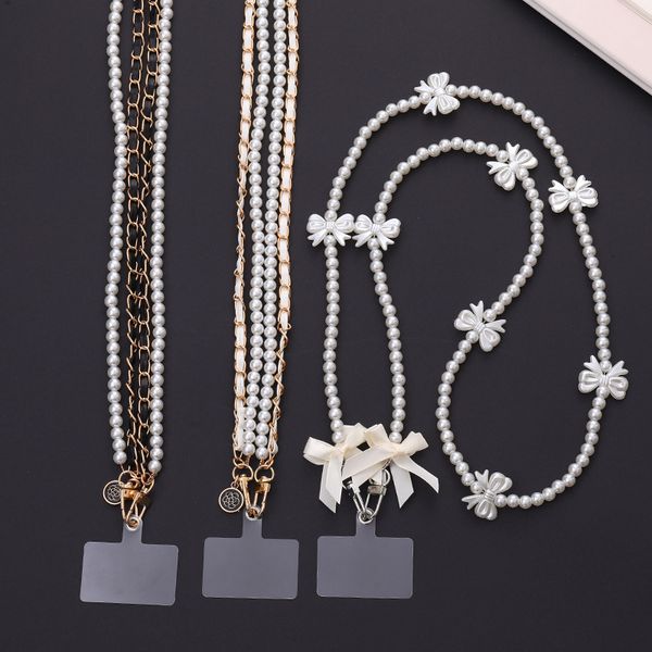 ddmygifts Xiaoxiangfeng Pearl Neck Hanging Rope Netizens Leather Wearing Diagonal Cross Chain Phone Case Accessories for Women A