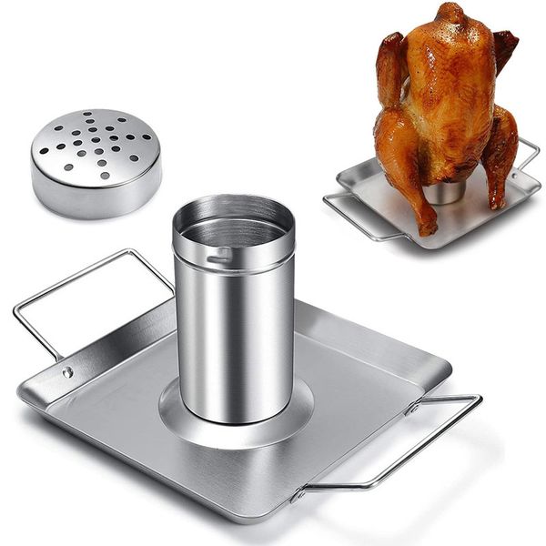 BBQ Tools Accessories Beer Can Chicken Roaster Stand Stainless Steel Portable Picnic Barbecue BBQ Grill Rack Kitchen Oven Vegetable Pan Cook