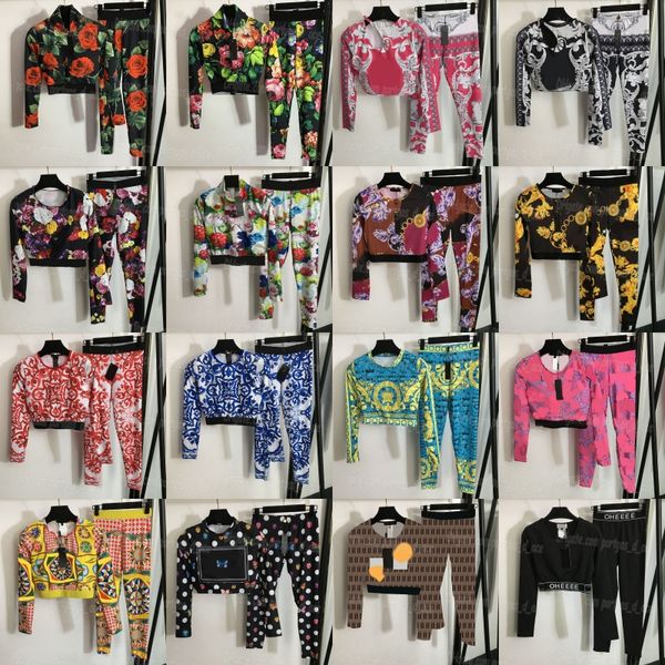 Designer Flower Women Tracksuits Long Sleeve Yoga Set Luxury Print Holiday Beachwear Sporty Tops Tights Leggings Fashion Sportwear Tracksuit