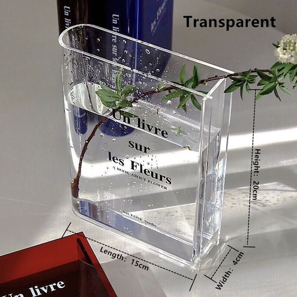 Vases Clear Book Vase Acrylic Vase INS Flower Transparent Flower Home Decoration Nordic Europe Modern Hydroponic Desktop Ornament Gift 23052
