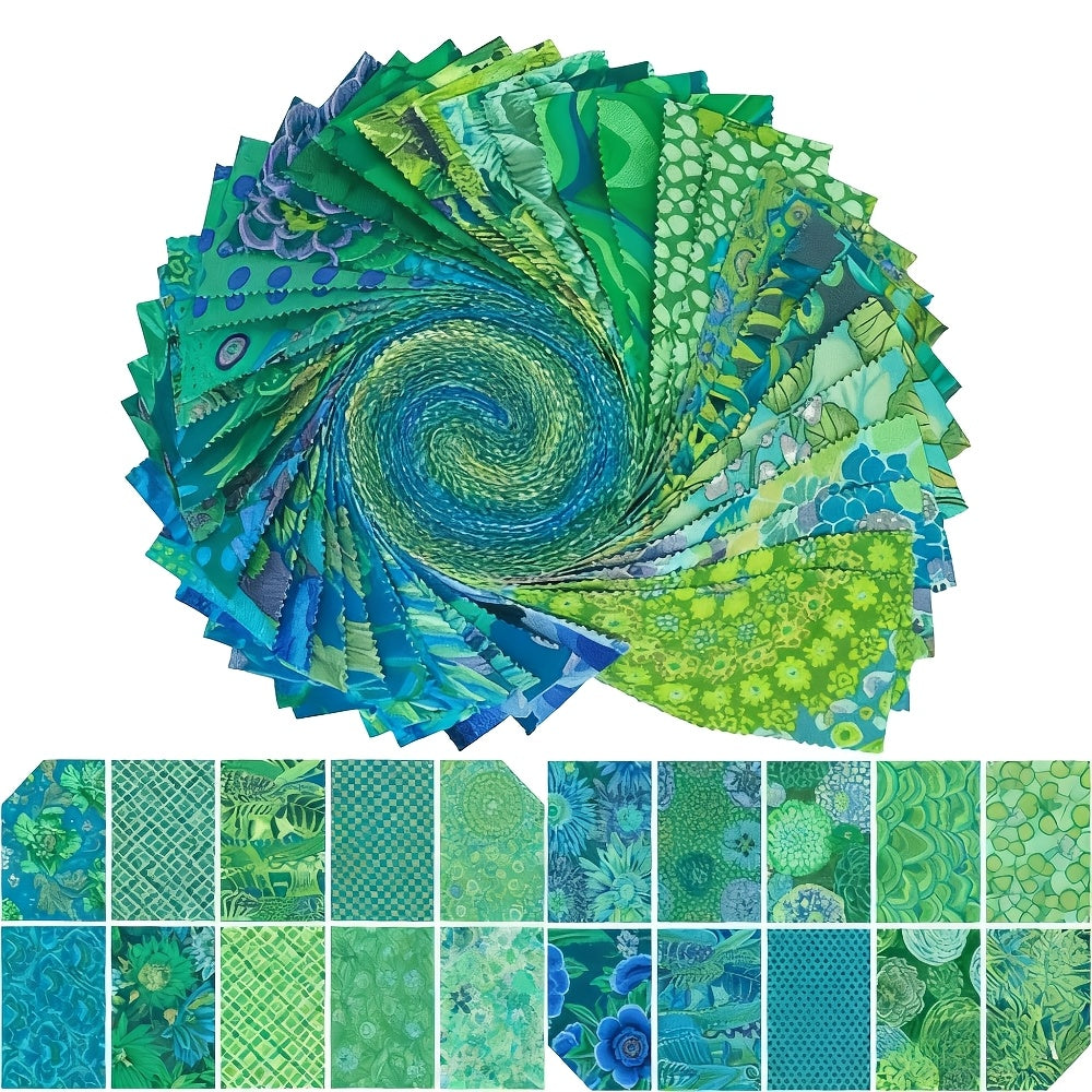 TEMU 40pcs Abstract Fabric Strips - Long Quilted Craft Material With Turquoise, Emerald, Lime Green, Purple, Blue, Yellow, - For Quilting, Doll