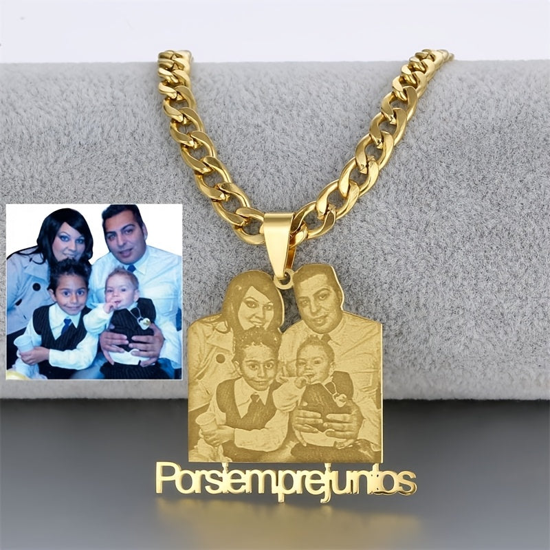 TEMU Customized Photo Necklace, With 5mm Cuban Chain, Customized Name Cartoon Pendant Necklace, Personalized Photo Necklace, Suitable For Family