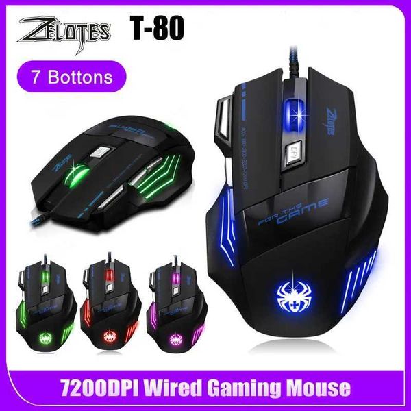 ZELOTES T-80 Wired RGB Gaming Mouse USB Wired M 7 Buttons Ergonic 7200 DPI Adjustable for Cputer PC Gamer Z250113