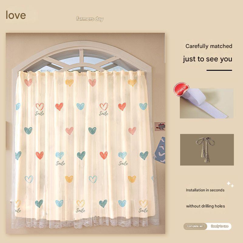 YL-36842 Punch-free installation simple curtain blackout cloth sunshade with rod small short window door curtain rental house partition curtain