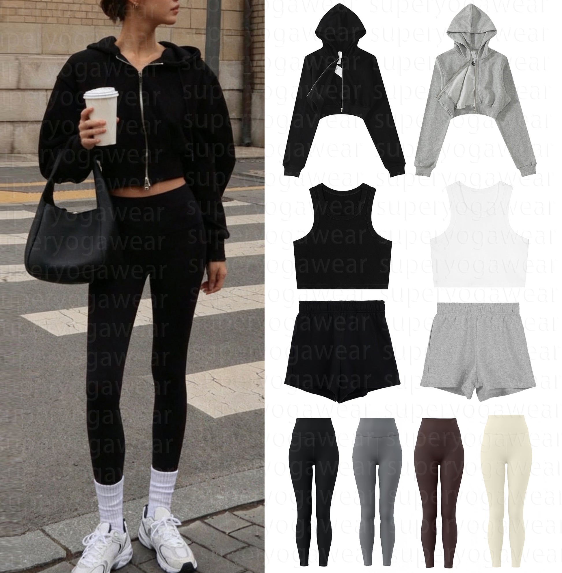 Women Clothes Yoga Set Hooded Sweatshirts Sports Bras Tank Tops Leggings Long Pants Active Shorts Multi-Scene Sports Fitness Apparel Set alosetlines