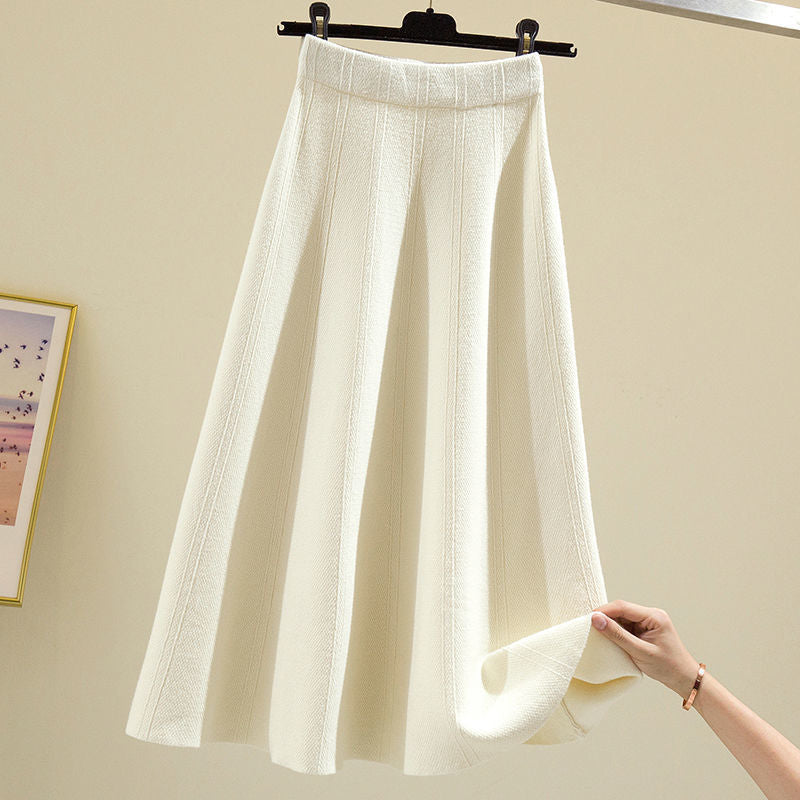 Skirt large size thick mid-length knitted skirt base large swing skirt slim