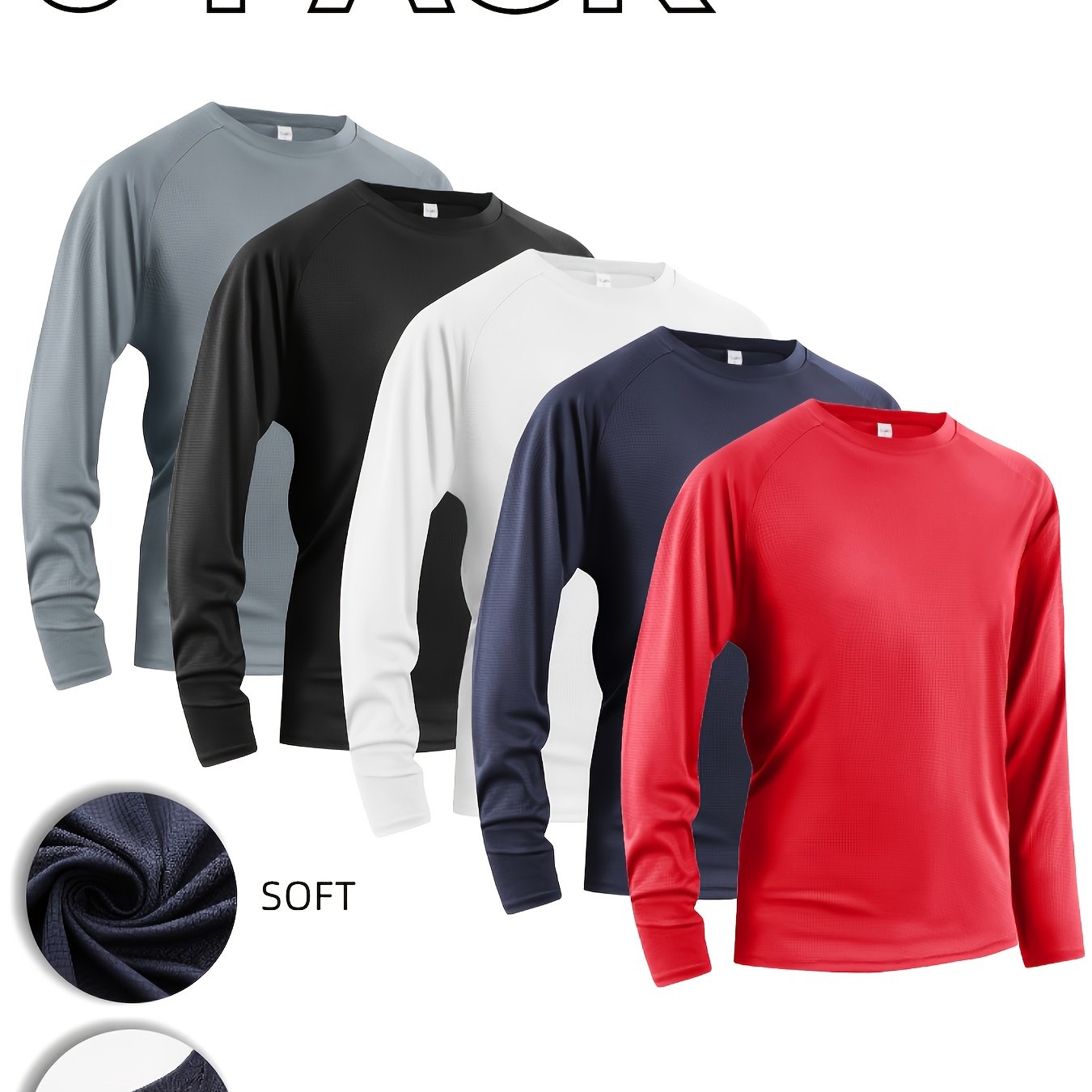 TEMU 's Casual Sport Long-sleeved T-shirts, Solid Color Crew Neck, High-performance Quick-drying And Breathable, Absorbent And Sweat-wicking For More