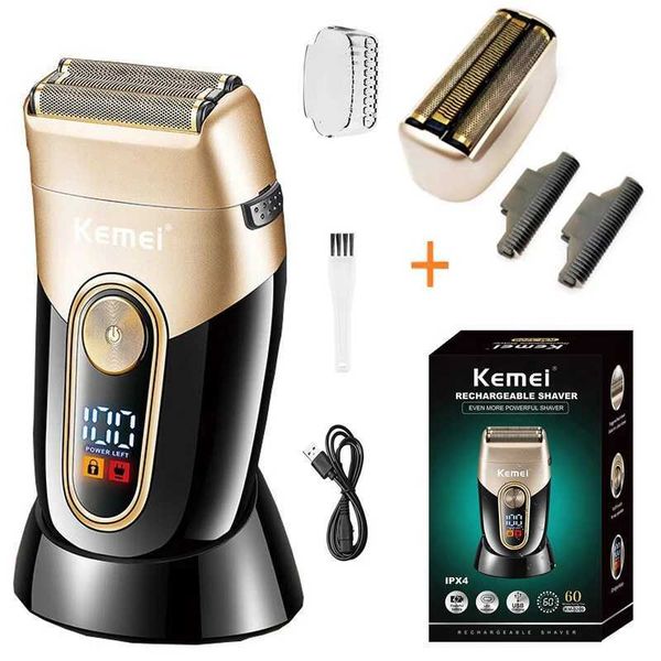 Electric Shavers Kemei Washable Beard Electric Shaver For Men Rechargeable Stubble Electric Razor Head Shaving Machine Balds 3-Blades System