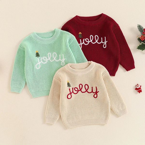 0-36 Months Baby Christmas Sweater Letter Embroidered Comfortable Long Sleeve Ribbed Knitting Puller Suitable for Preschool Boys and Girls 2