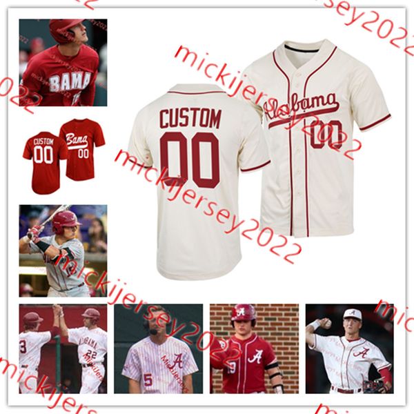 Alabama Baseball Jersey Custom Stitched Mens Youth Hagan Banks Brayden Gainey Landon Green Hunter Ruth Connor Ball Trace Moore Alabama Crims