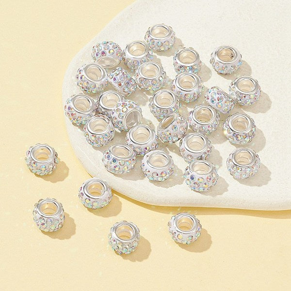 30Pcs Polymer Clay Rhinestone European Beads