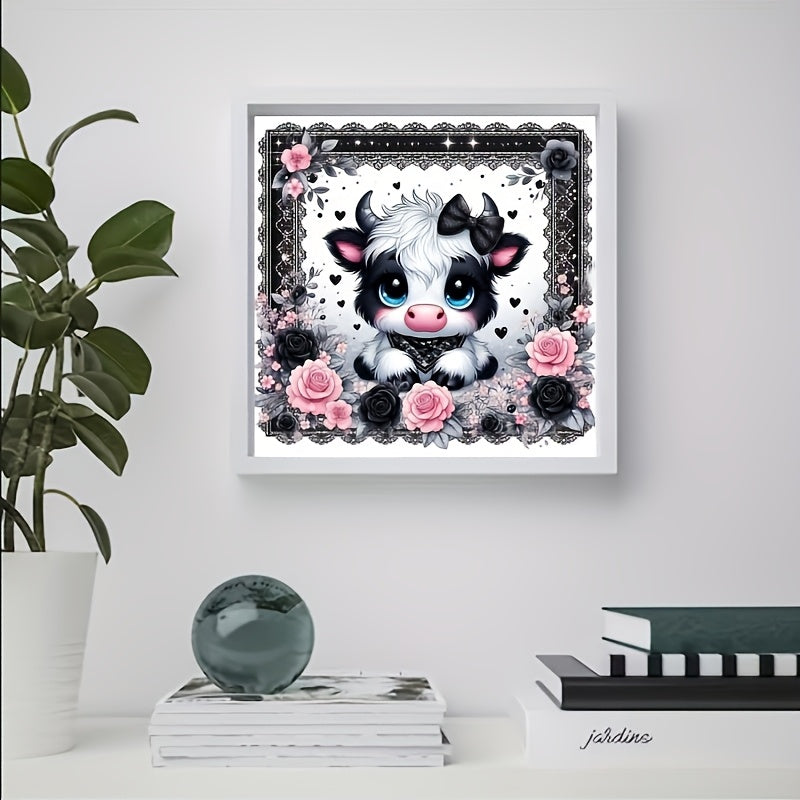 TEMU 1 Diy 5d Diamond Painting Kit For Adults - Cartoon Cow With , Round Acrylic Diamonds, Art Craft Set For Home Wall Decor - Ideal Gift For
