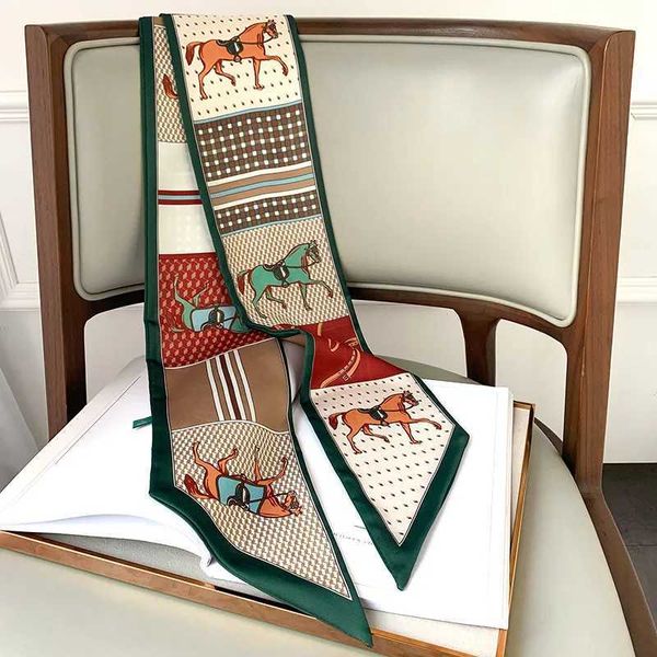 Sarongs Long thread scarf tie womens collar tight fitting hair clip Foulard Horse Print brand ribbon 2021 spring new item H241009