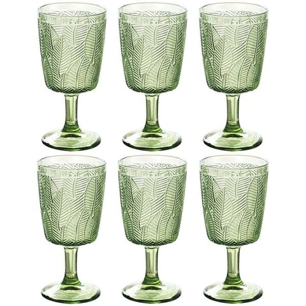 Glasses Cups Retro Amber Relief Leaves Drinking Fruit Juice Wedding Party Champagne Cup Wine Glass Goblet