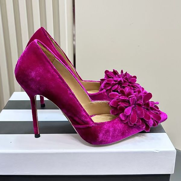 Designer shoes high-heeled sandals Fashion party office Dress Shoes shallow cut shoes Floral velvet Stiletto Heel Pump 105mm luxury Pointed