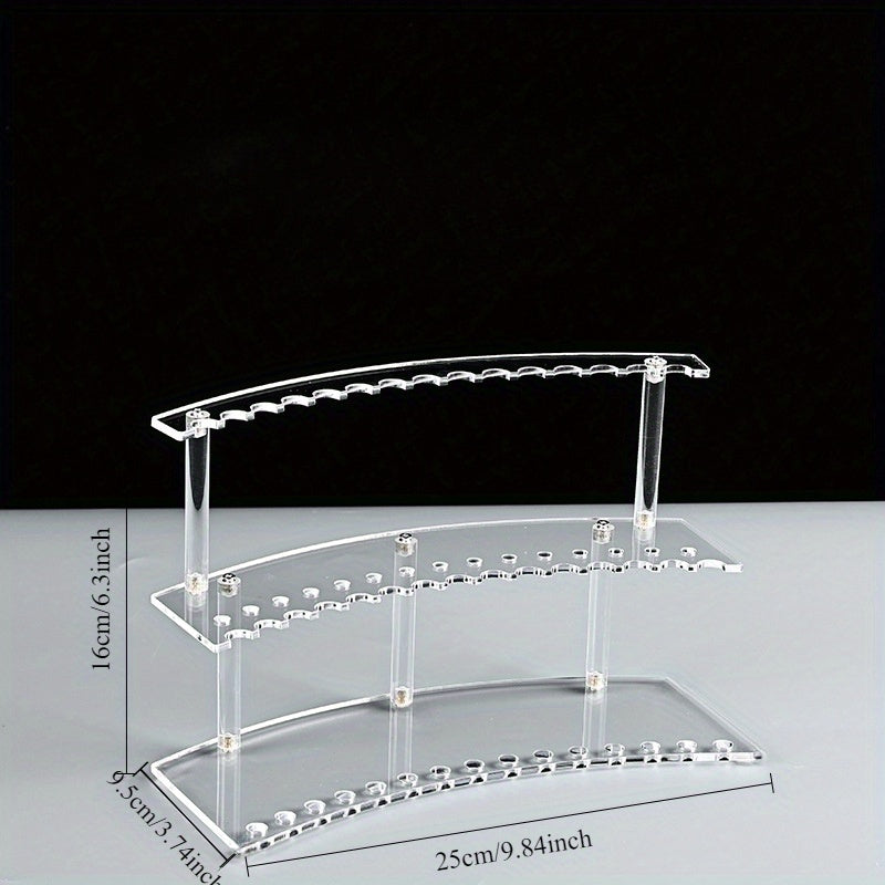 TEMU 1pc Transparent Plastic Pen Display Stand - 30-slot Double Layer Organizer For Ballpoint Pens, Pencils, Markers - Durable Clear Desk & Office