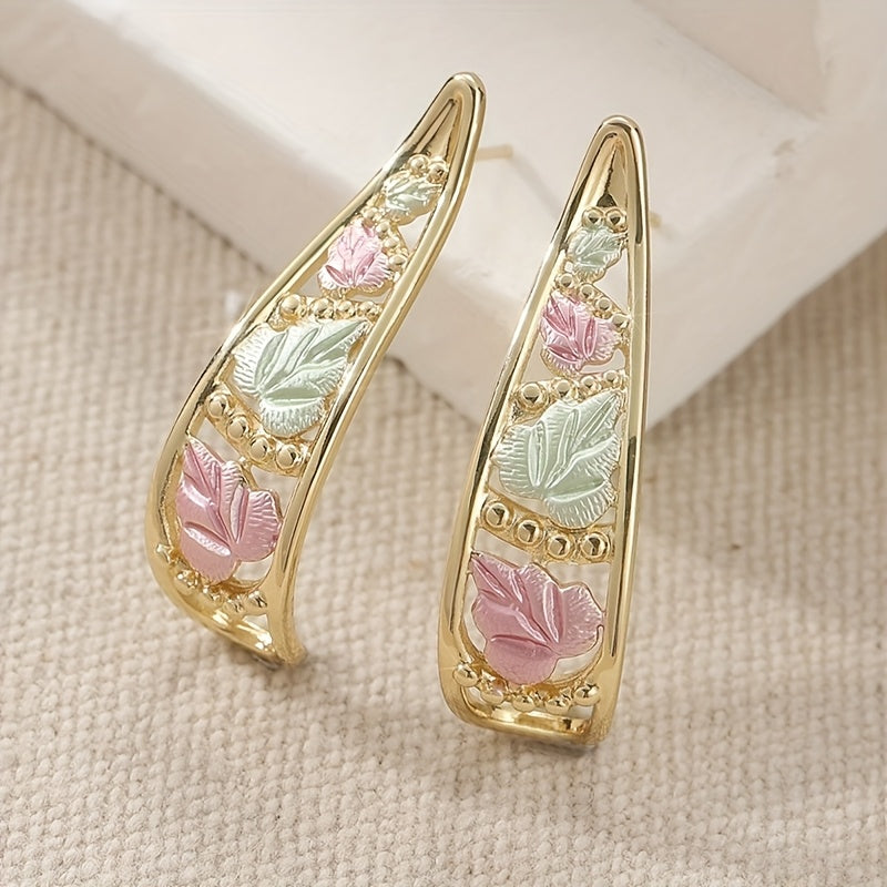 TEMU Vintage Bohemian Earrings With Colorful Enamel Grapes And Vines – Minimalist Carved Design, Copper , Casual Attire Or Gift , Everyday Jewelry |