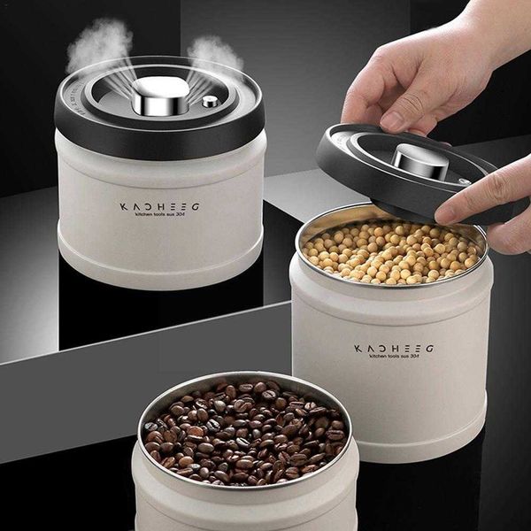 Storage Bottles Jars Stainless Steel Airtight Coffee Container Storage Canister Jar Food Organizer Sealed Kitchen Vacuum Box Bean Cans Coffe