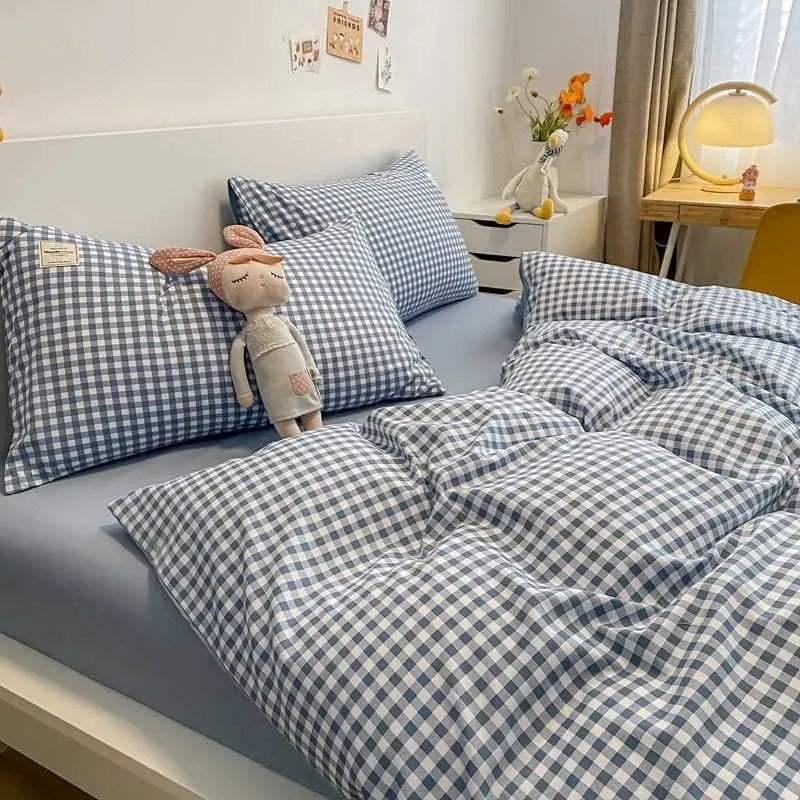 100% Cotton Pink Bedding Set Nordic Chic Duvet Cover Flat Sheet Pillowcase Soft Comforter Cover Bed Linen Boy Girl Home Textiles AYA240731