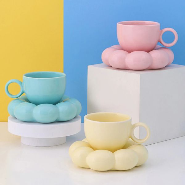 Ceramic Cup Cute Cloud Decorative Panel Coffee Cup Set Creative Ceramic Cup Gift Box Modern Living Room Home Decoration 240805