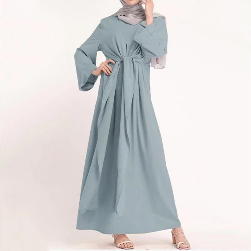 (87) New Beautiful Fashionable Solid Color Elegant Simple Connecting Belt Dress Robe