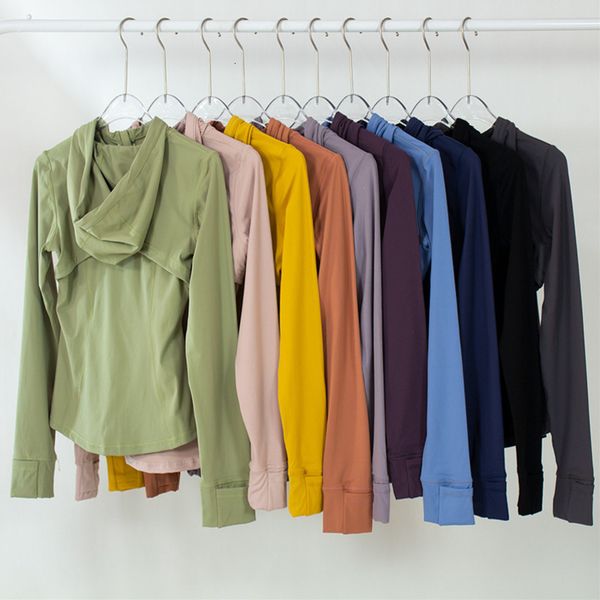 Womens Yoga hooded Jacket Outfit Solid Color Nude Sports Shaping Waist Fitness Jogging Sportswear