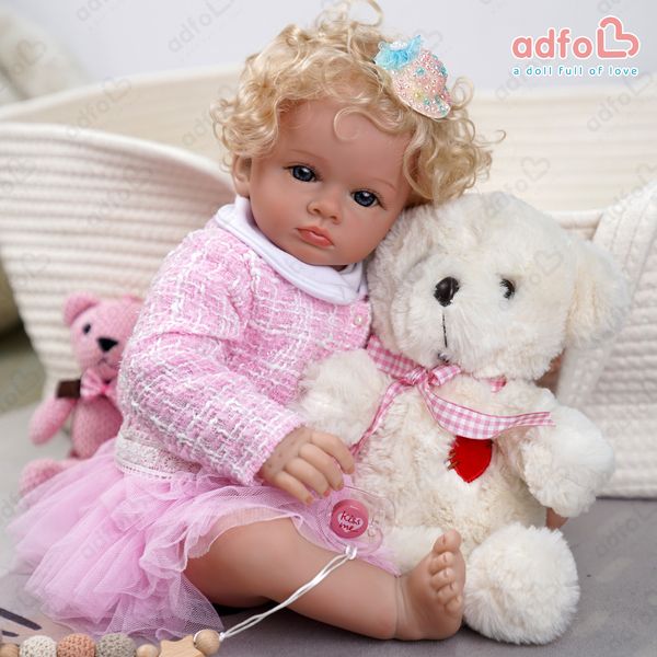 Dolls ADFO 50cm Reborn Bebe Dolls Toddler Girl Tutti Finished Doll Blue Eye 3D Skin Doll Blonde Hand Made Hair Girls Gift S2412261