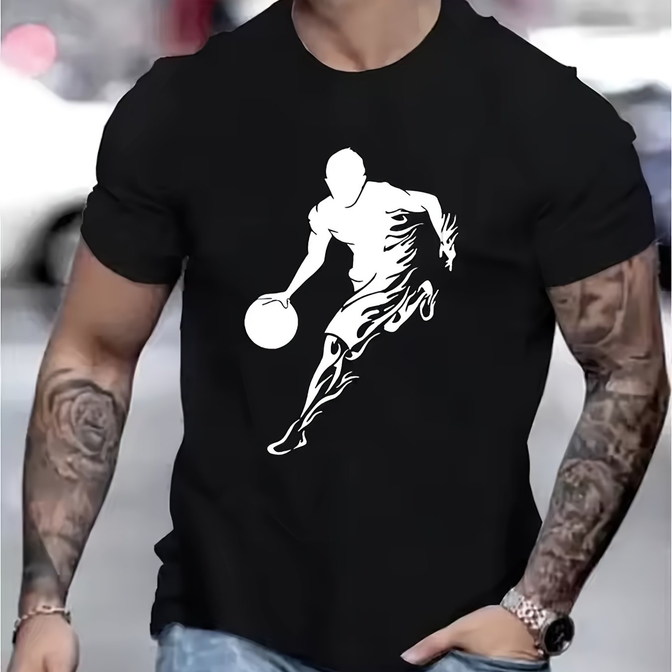 TEMU Men's Thick Cotton Single-sided Printed Round Neck Short-sleeved T-shirt, Suitable For Summer And Autumn Wear, As A New Year Birthday Gift To
