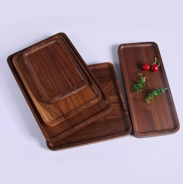 Dishes Plates DHL Rectangle Black Walnut Plates Delicate Kitchen Wood Fruit Vegetable Bread Cake Dishes Multi Size Tea Food Snack Trays FY55