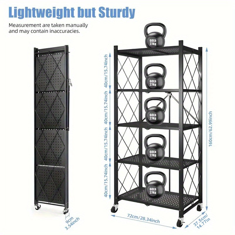 TEMU 5-tier Foldable Storage Shelf, Steel Storage Shelving With Wheels - Metal Collapsible Shelving Unit Display, Rolling Cart For Books Kitchen