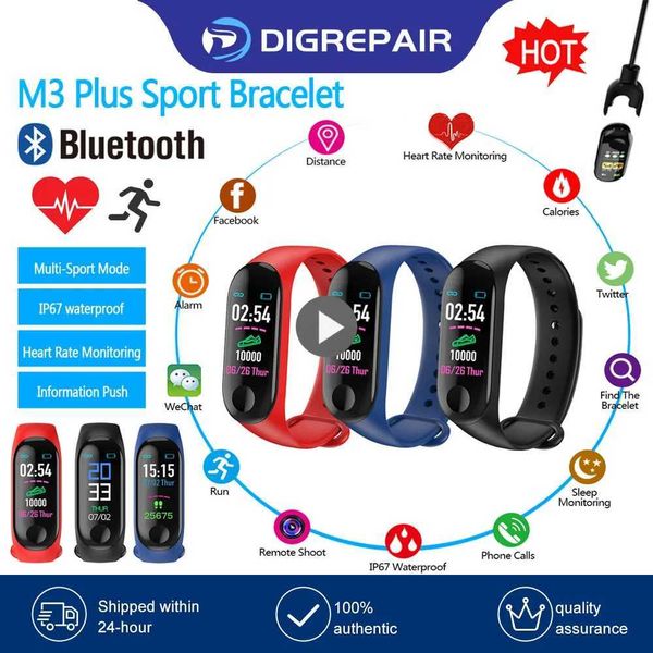 M3 Plus Smart Bluetooth Sports Watch Silicone Waterproof Bracelet Heart Rate Blood Pressure Monitor Fitness Tracker Smart Watch Y240817