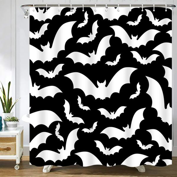 Ghost shower curtains Gothic horror Halloween black white bathtub polyester fabric bathroom 240902
