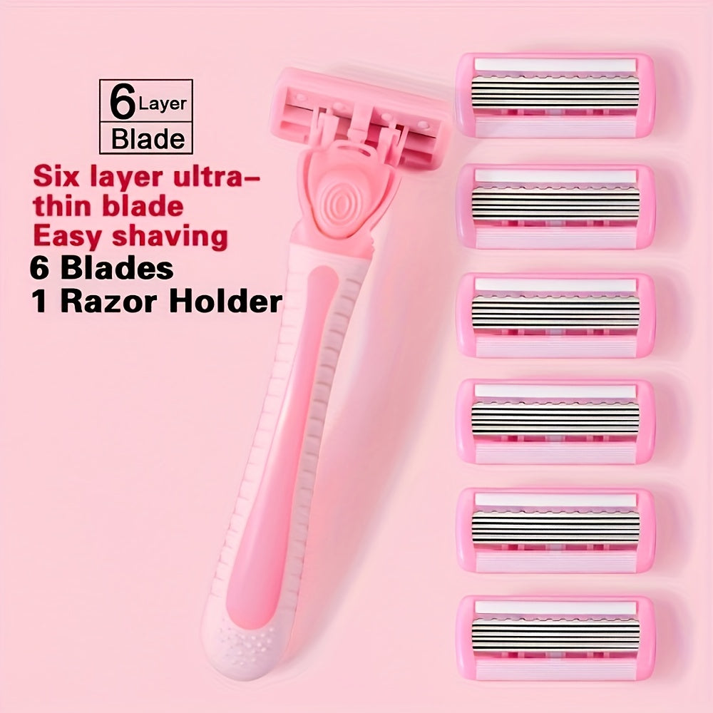 TEMU Women's Bikini Hair Removal Kit - 6-layer Stainless Steel Blades, Replaceable Heads, Hypoallergenic, Washable For Types