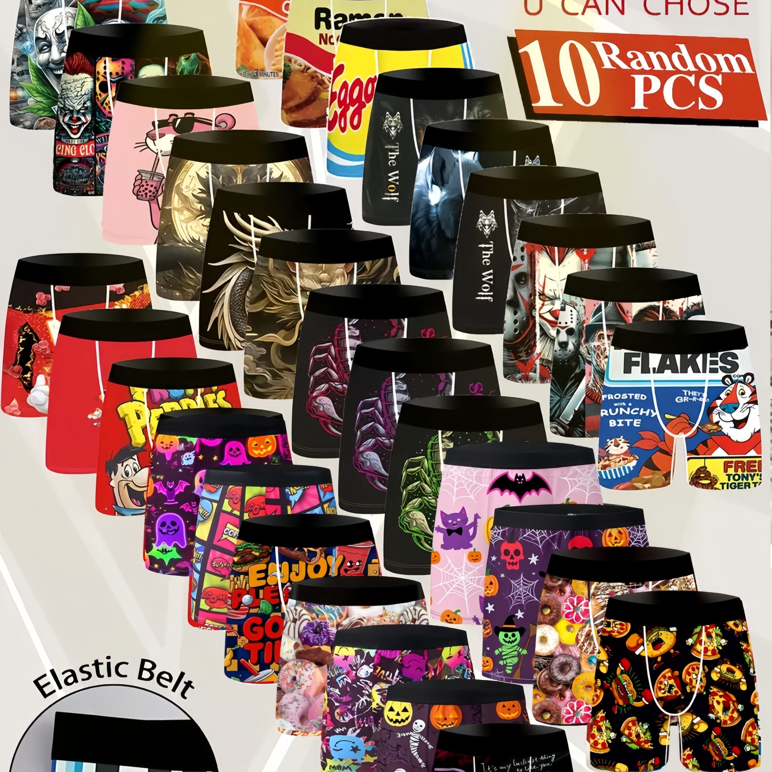 TEMU 10-pack Men's Gaming Underwear - Stretchy Boxer Briefs With Elastic Waistband, Breathable Knit Fabric - Gamer Gift For Him, Birthday-anniversary