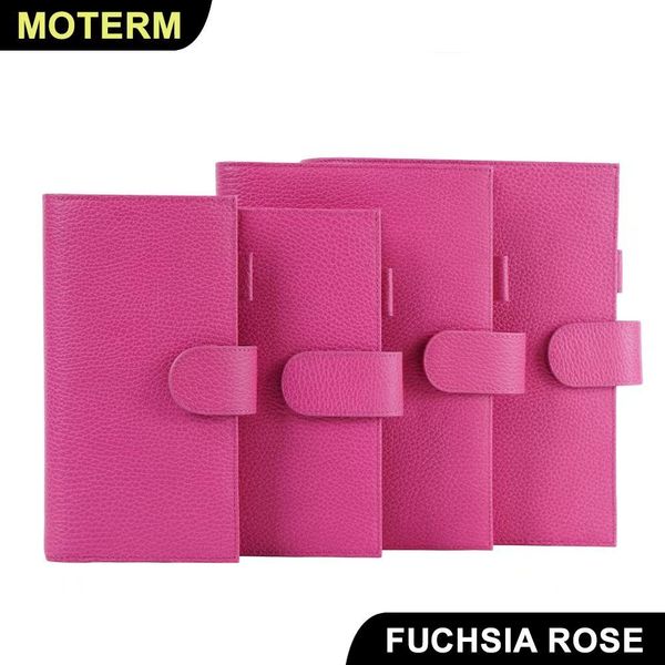 Notepads Moterm Firm Pebbled Grain Leather Fuchsia Rose Color Genuine Cowhide Planner Rings Notebook Cover Diary Agenda Organizer Journey 23