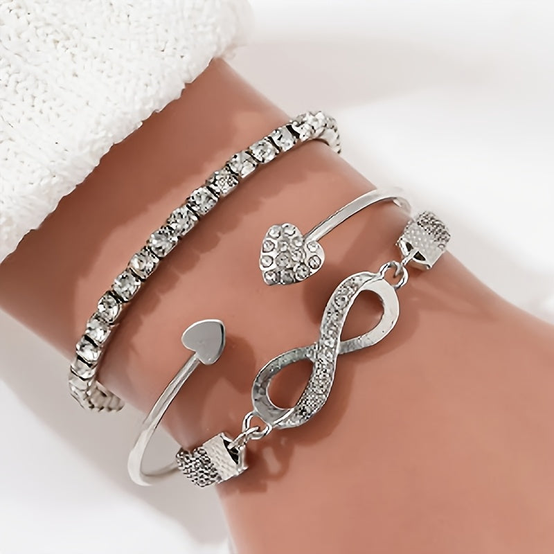 TEMU 3pcs Set Women's Minimalist Rose Golden 48- Eternal 3d Heart Bracelet, Combining Practicality With Fashion, Suitable For Daily Wear And Special