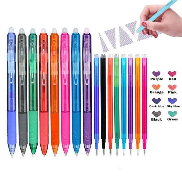 8 Colors Erasable Pen Press Ballpoint pen SetErasable Refill Rod Gel Ink Stationery Retractable Gel Pens Washable Handle Rod 241224