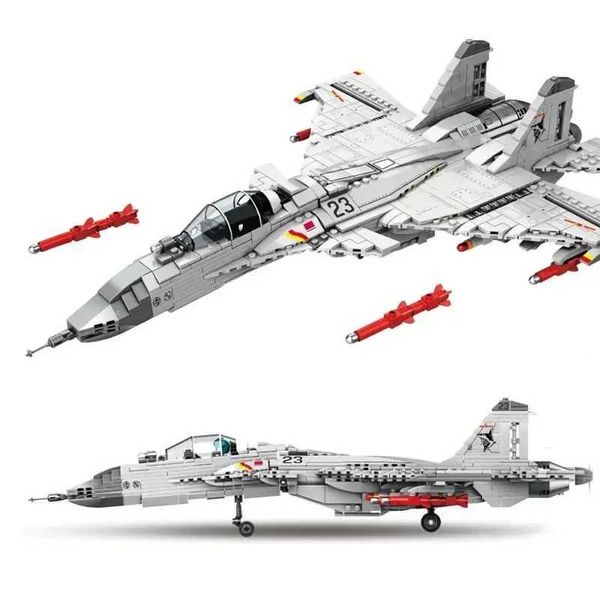 1186pcs Military Chinese J-15 Carrier Fighter Aircraft Flying Shark Model Building Blocks Plane Bricks for Children Boy Toy Gift W250115