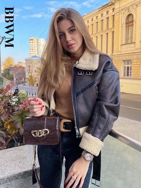 TARF Womans Fashion Thick Warm Faux Shearling Jacket Coat Vintage Long Sleeve Belt Hem Female Outerwear Chic Tops 240813