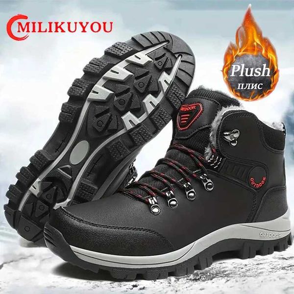 Outdoor anti slip mens snow boots 2024 thick warm mens casual shoes winter hiking shoes with velvet large-sized waterproof boots Y241008