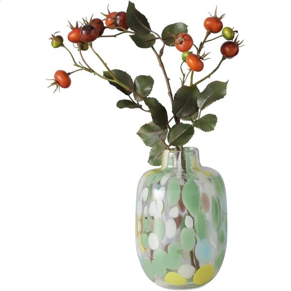 Colorful confetti glass bud vase light green blue yellow white and brown transparent hand blown 675 inches 240810
