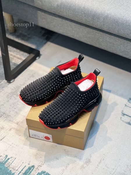 Red Shot Shoes Men Men Casual Spike Shark Sole Sneaker Neoprene Soft Camurça Skin Skin Leather Treinadores de esportes de esportes Fulls Ful