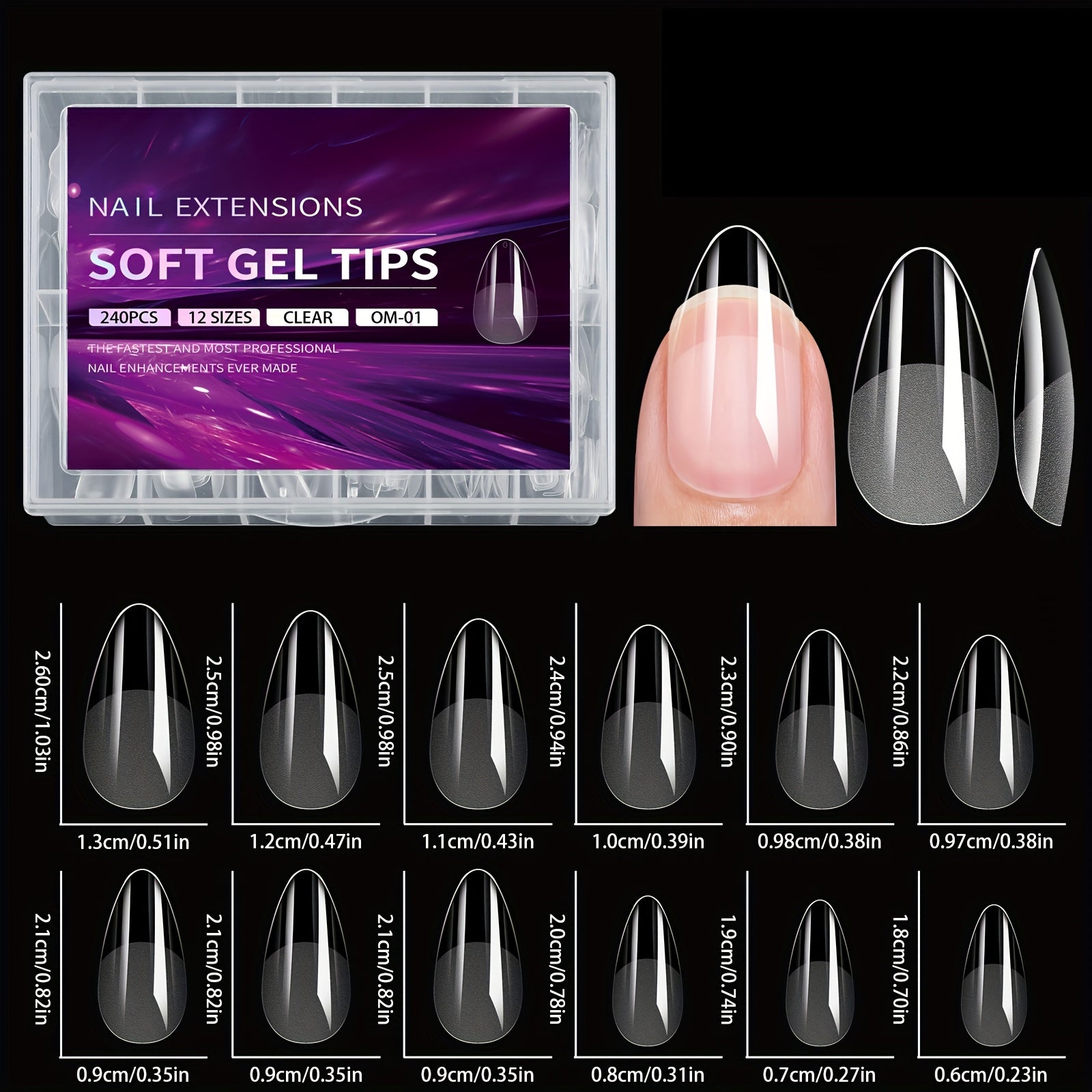 TEMU 240pcs Soft Gel Nail Tips - Almond Shape Short Press-on Nails With Half Matte & Glossy Finish, Thin Front-thick For Full Coverage, Diy Manicure