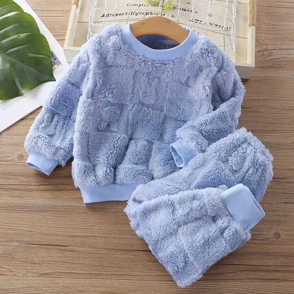 Autumn Winter Sleepwear Flannel Pajamas For Girls Boys Long Sleeve Tops+Pants Suits Fashion Home Clothing Baby Kid Sleep CostumeC241209C2501