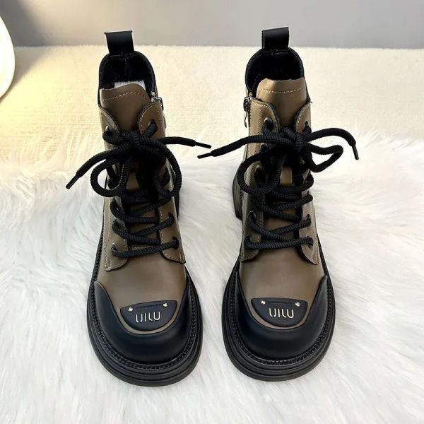 Tornozelo 2024 Novo inverno redondo dedo dedo botas curtas boots plataforma feminina booties knight shoes feminino 240613 c9d4