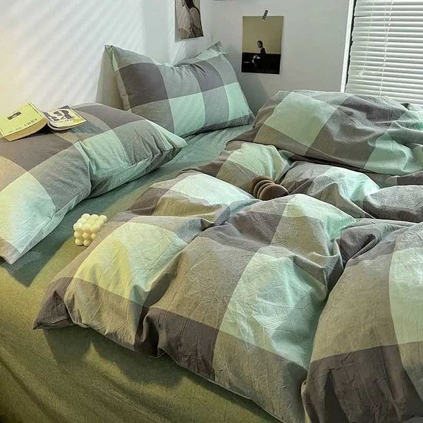 ic Plaid Bedding Set 2023 New Duvet Cover No Filling Flat Sheet case Kit Boys Girls Single Queen Size Home Textile Y250122
